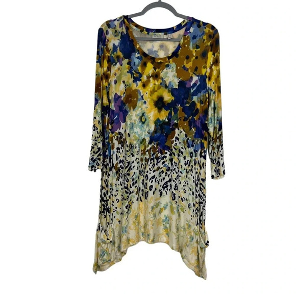 LOGO by Lori Goldstein Women’s Large 3/4 Sleeve Multicolor Print Tunic Top - Picture 1 of 8